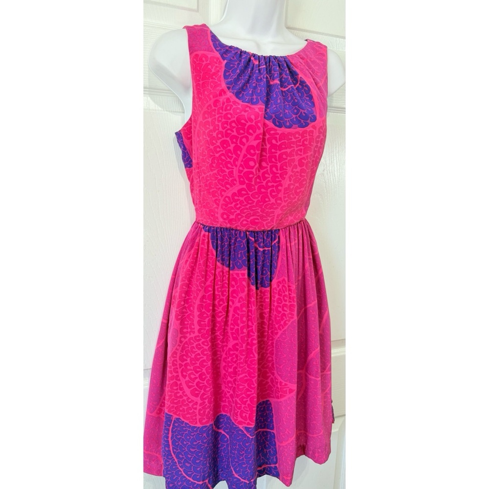 TRINA TURK Pink 100% SILK Fit And Flare Dress with Pockets Size 4